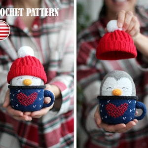 Amigurumi pattern crochet Penguin in mug, Amigurumi Penguin, Amigurumi mug, Pattern Penguin, Pattern mug, Christmas ornaments, PDF tutorial