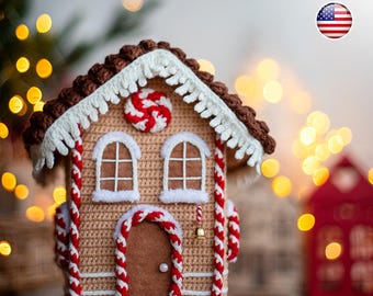 Casa di pan di zenzero all'uncinetto, schema amigurumi, decorazione natalizia, tutorial in pdf