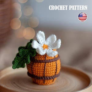 Crochet pattern barrel with flower, amigurumi decorations, decor home (PDF tutorial)