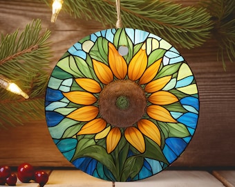 Ceramic Sunflower Christmas Ornament: Double-Sided Print