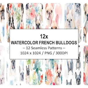 French Bulldog Seamless Pattern, Watercolour Pattern, Dog Lover, Dog Mom, French Bulldog Gift, Dog Owner Gift, Digital Download, Frenchie