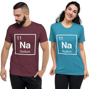 周期表の元素Tシャツ、ユニセックス大人サイズトライブレンドシャツ、科学オタクアパレル、快適フィット、化学、オタク向けのユニークなギフト