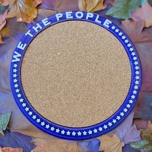 Patriotic &quot;We The People&quot; Drink Can Coaster - USA Made - Blue and White - 50 Stars Design - Beer Mug Holder - Non-Slip - Cork Insert