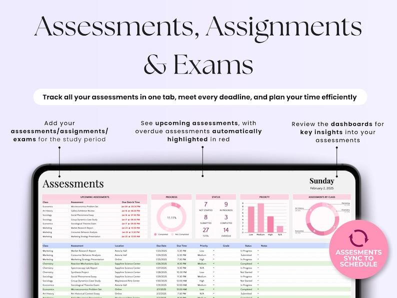 Student Planner Spreadsheet 2026 Academic College Assignment Tracker ...