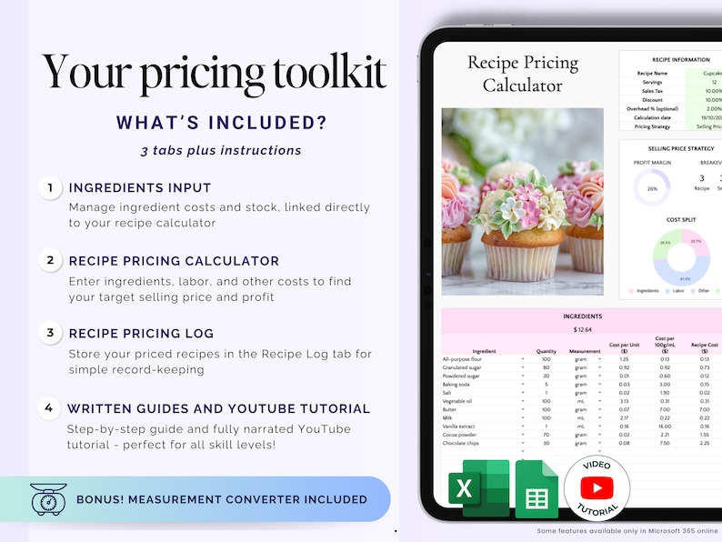 Recipe Cost and Pricing Calculator, Home Baker Business Cake Costing ...