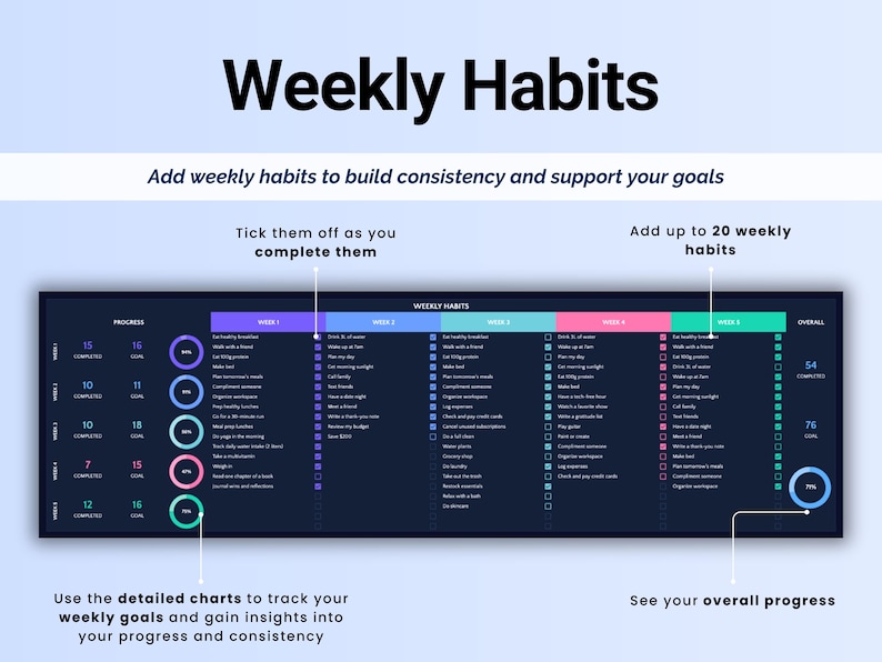 Habit Tracker Spreadsheet Daily Weekly Monthly Habit Tracking Template Goal Tracker Google Sheets ADHD Printable Habit Planner Excel image 6