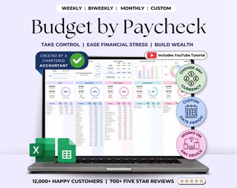 Paycheck Budget Spreadsheet Excel 2025 Budget Planner Google Sheets  Monthly Weekly Salary Tracker Biweekly Wage Template Personal Finance