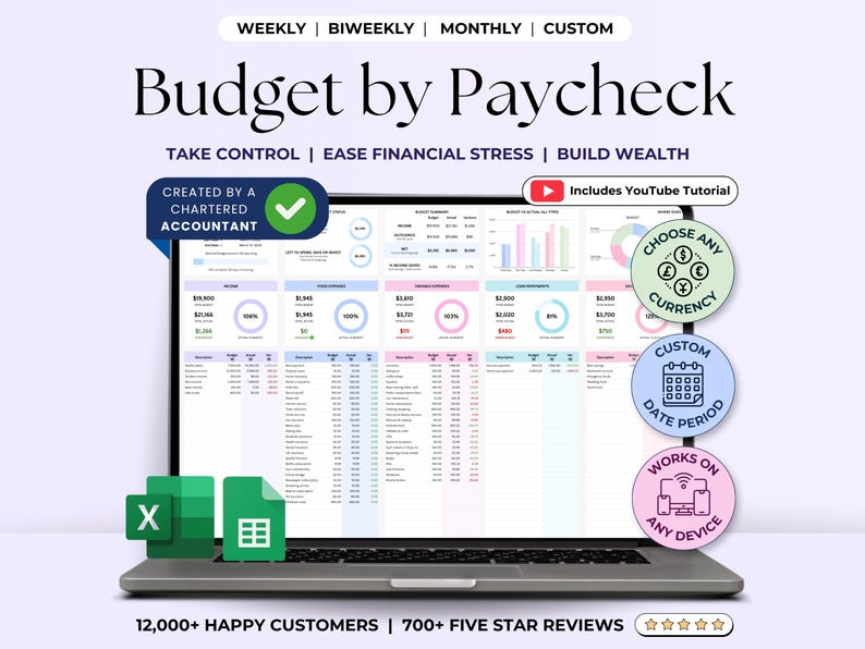 Paycheck Budget Spreadsheet Excel 2026 Budget Planner Google Sheets ...