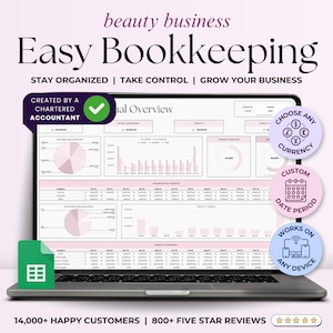 Easy Bookkeeping Spreadsheet Template for Beauty Business, Google Sheets Income Expense Tracker, Lash Tech Nail Tech Makeup Artist Budget