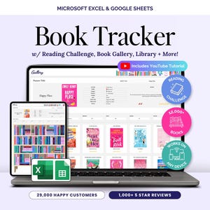 Rastreador de libros, lista de lectura, planificador, libro digital, diario TBR, hojas de cálculo de Google, revista de revisión, biblioteca, Excel, desafío de lectura 2026, regalo para amantes de los libros