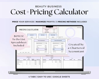 Cost Pricing Calculator for Beauty Business, Google Sheets Service Profit Tracker, Lash Nail Tech, Makeup Artist, Esthetician, Hairdresser