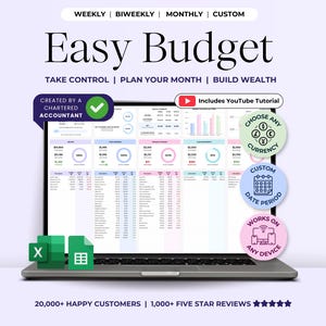 Feuille de calcul budgétaire Excel Budget mensuel de paie Feuilles Google Planificateur de budget bihebdomadaire Modèle de salaire hebdomadaire Budget personnel facile numérique