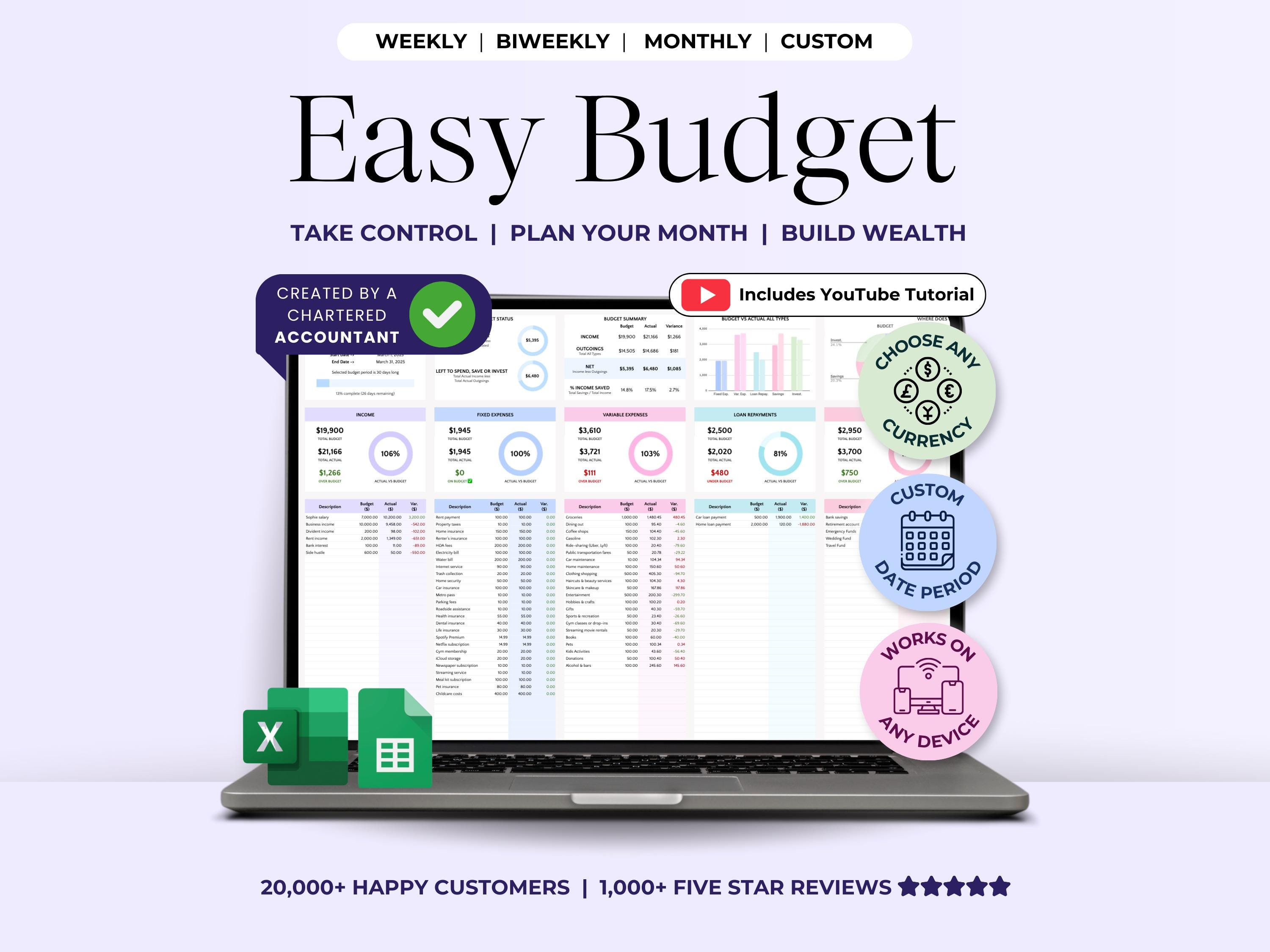 Excel Budget Spreadsheet Monthly Paycheck Budget Google Sheets Biweekly ...