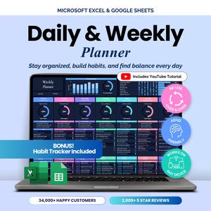 Weekly Planner Daily Task Tracker Spreadsheet Routine To Do List Template Habit Tracker Productivity Plan Goal Planner Google Sheets