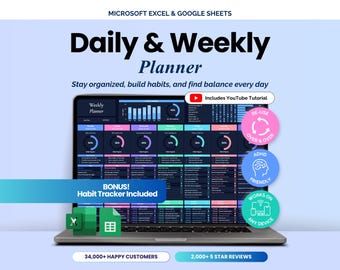Weekly Planner Daily Task Tracker Spreadsheet Routine To Do List Template Habit Tracker Productivity Plan Goal Planner Google Sheets