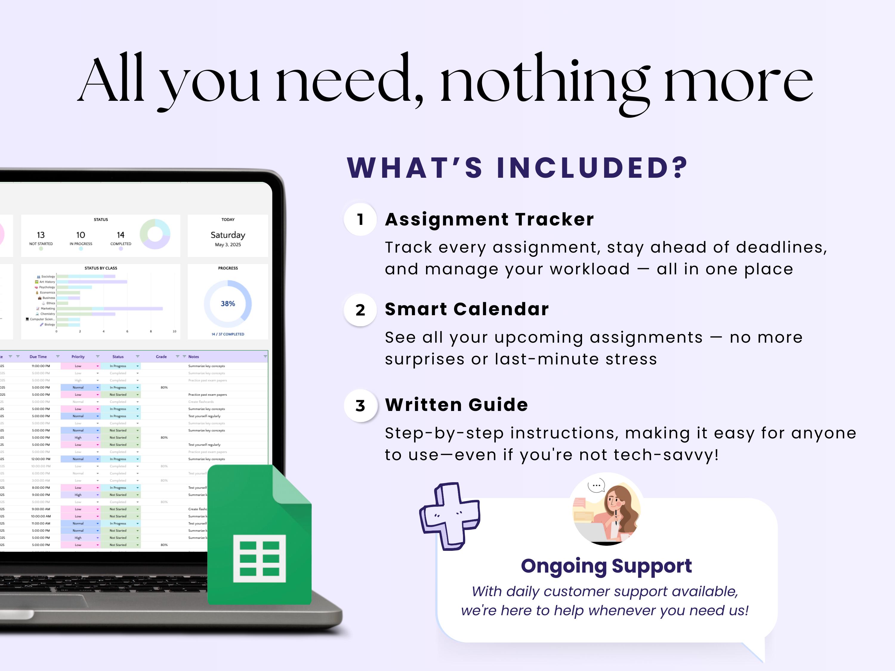 Assignment Tracker Google Sheets Student Planner Spreadsheet Homework ...