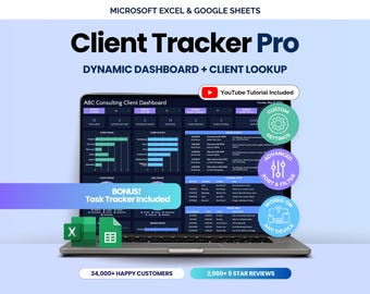 Clienttracker-spreadsheet Excel CRM Google Spreadsheets-sjabloon Client Manager-sjabloon CRM-verkoopdashboard voor kleine bedrijven Factuurleadtracker