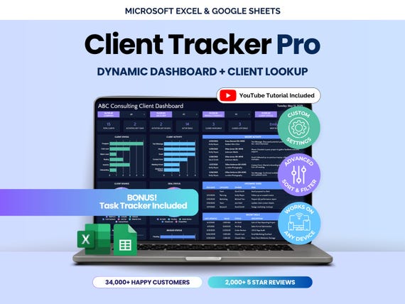 Client Tracker Spreadsheet Excel CRM Google Sheets Template Client Manager Template Small Business CRM Sales Dashboard Invoice Lead Tracker