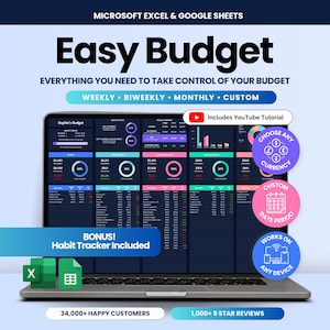 Monthly Budget Spreadsheet Excel Easy Budget by Paycheck Google Sheets Biweekly Budget Planner Expense Tracker Digital Personal Budget