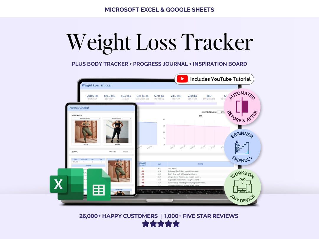 Weight Loss Tracker Spreadsheet Excel Google Sheets Digital Planner ...