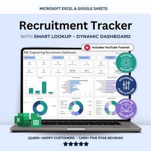 Recruitment Tracker Spreadsheet Hiring Tracker Excel Recruiting Planner Google Sheets Recruiter Job Applicant Tracking System ATS Tracker
