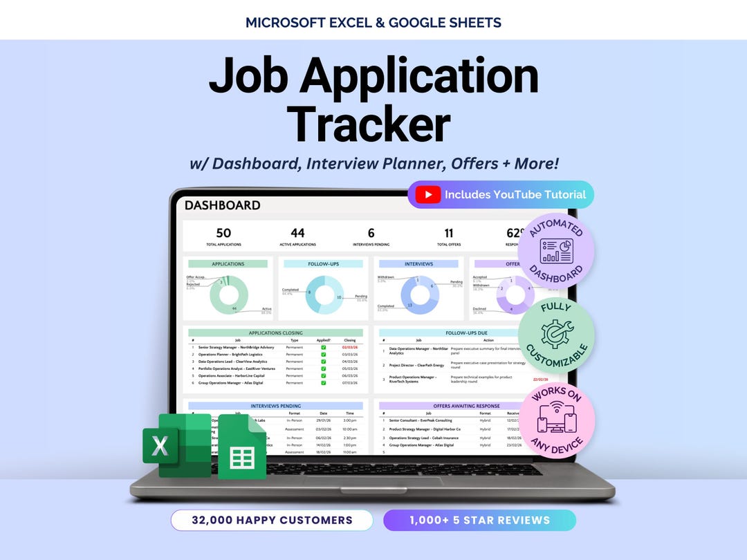 Job Application Tracker Spreadsheet Job Search Tracker Interview Tracker Job Offer Tracker