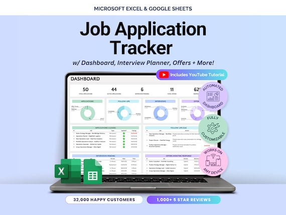 Job Application Tracker Spreadsheet Job Search Tracker Interview Tracker Job Offer Tracker Career Planner Template Google Sheets Excel