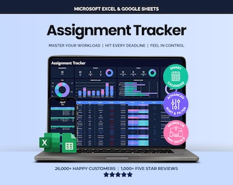 Assignment Tracker Spreadsheet 2026 Google Sheets Digital Student Planner Excel Homework Exam Assessment Planner Academic College Calendar