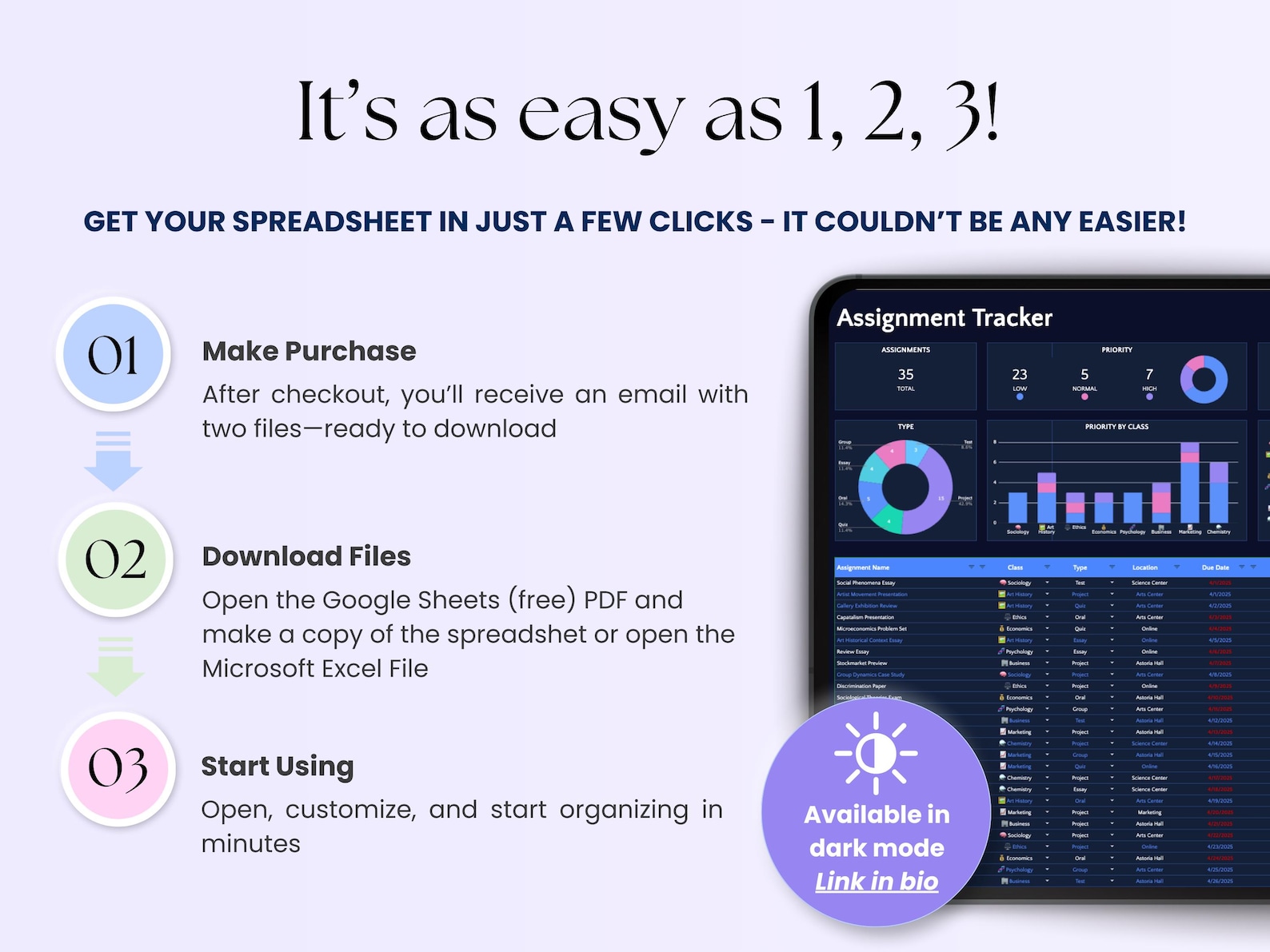 Assignment Tracker Google Sheets Student Planner Spreadsheet Homework ...