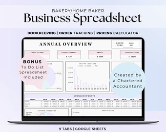 Home Baker Recipe Cost and Pricing Calculator and Bookkeeping Spreadsheet, Business Planner Cake Order Tracker, Bakery Pricing Google Sheets