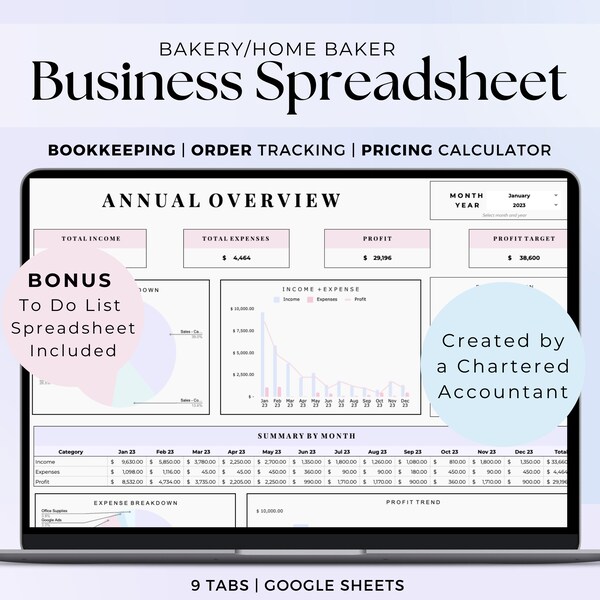 Bakery Spreadsheet Etsy