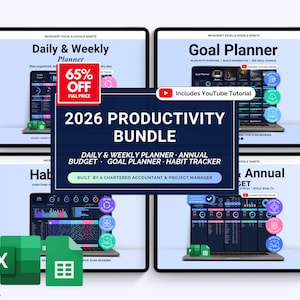 Mall för vanespårning Målplanerare Kalkylblad Daglig och veckovis planerare Google Sheets ADHD 2026 Årsbudget Excel Vision Board Produktivitet