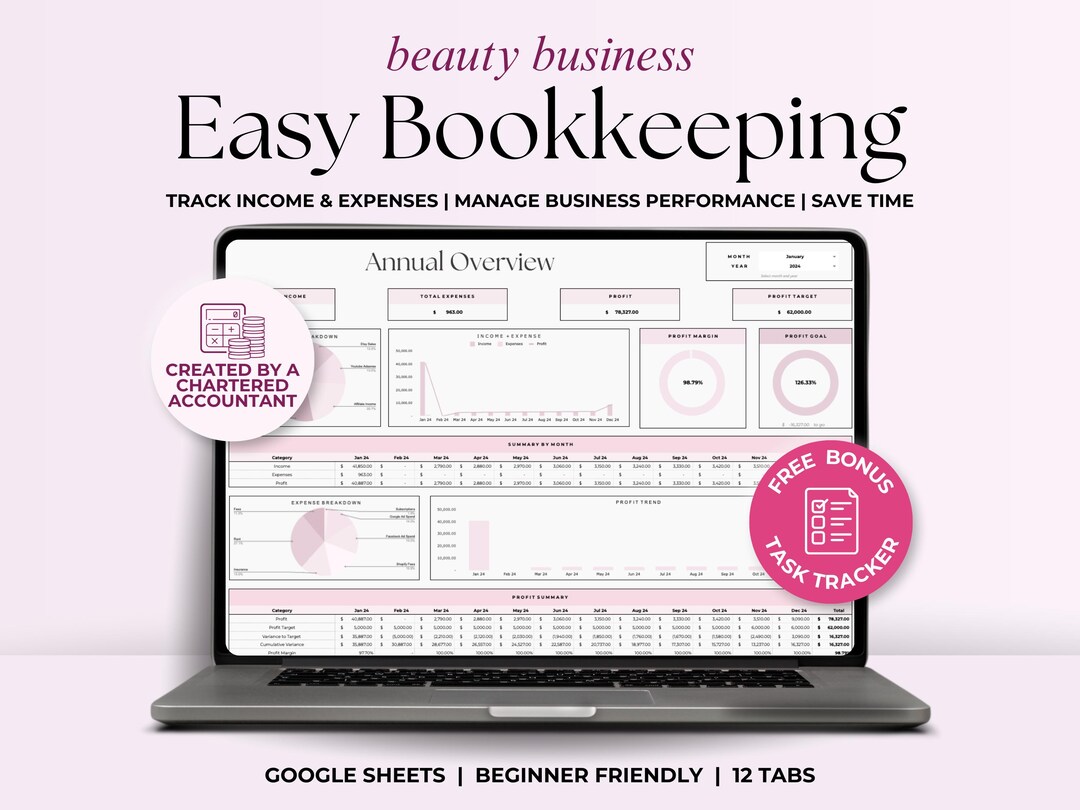 Easy Bookkeeping Spreadsheet Template for Beauty Business, Google ...