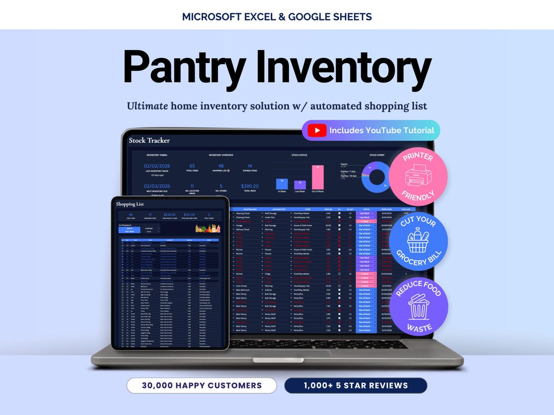 Pantry Inventory Tracker Spreadsheet Food Storage Freezer and Fridge ...