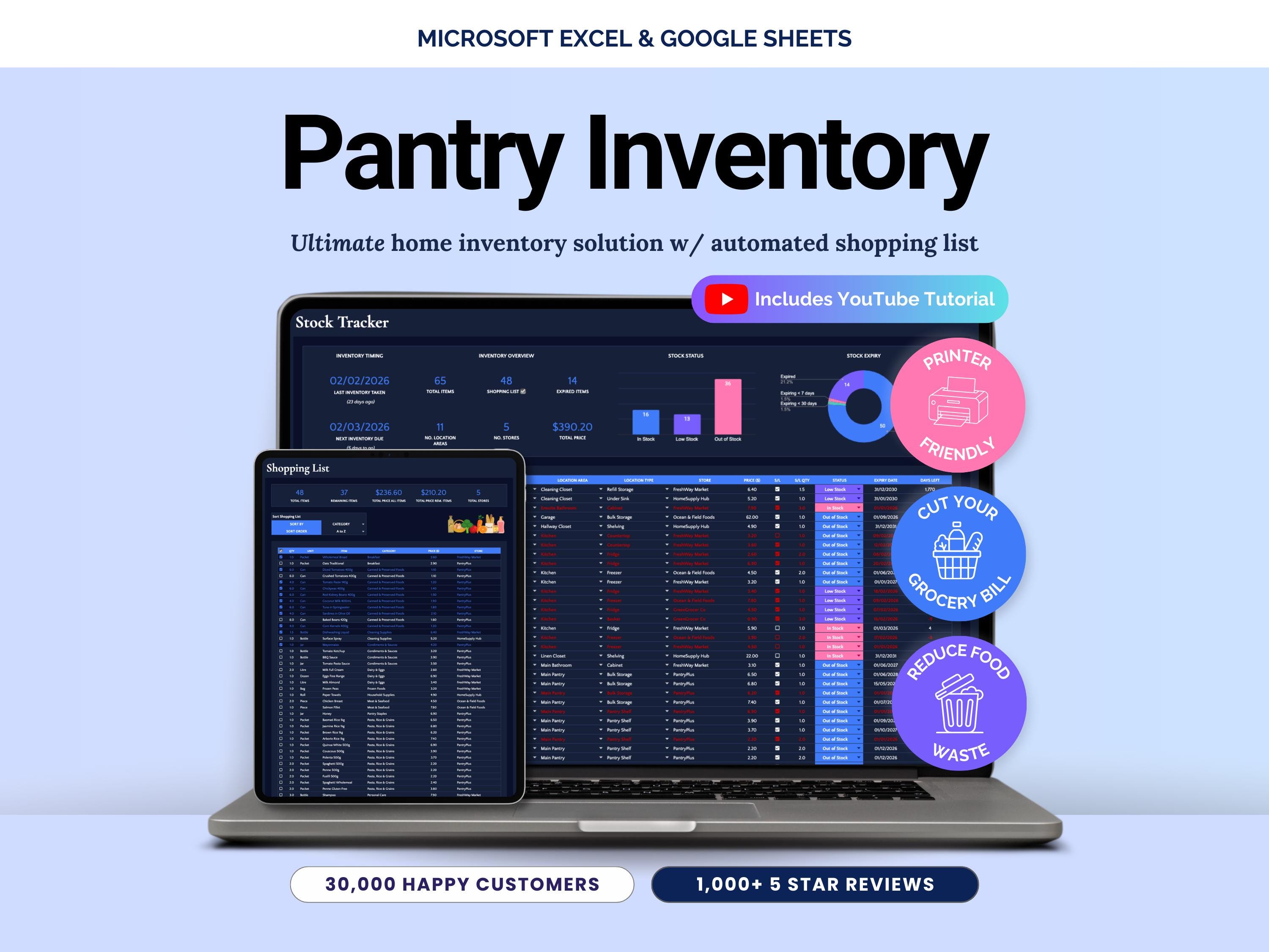 Pantry Inventory Tracker Spreadsheet Food Storage Freezer and Fridge ...