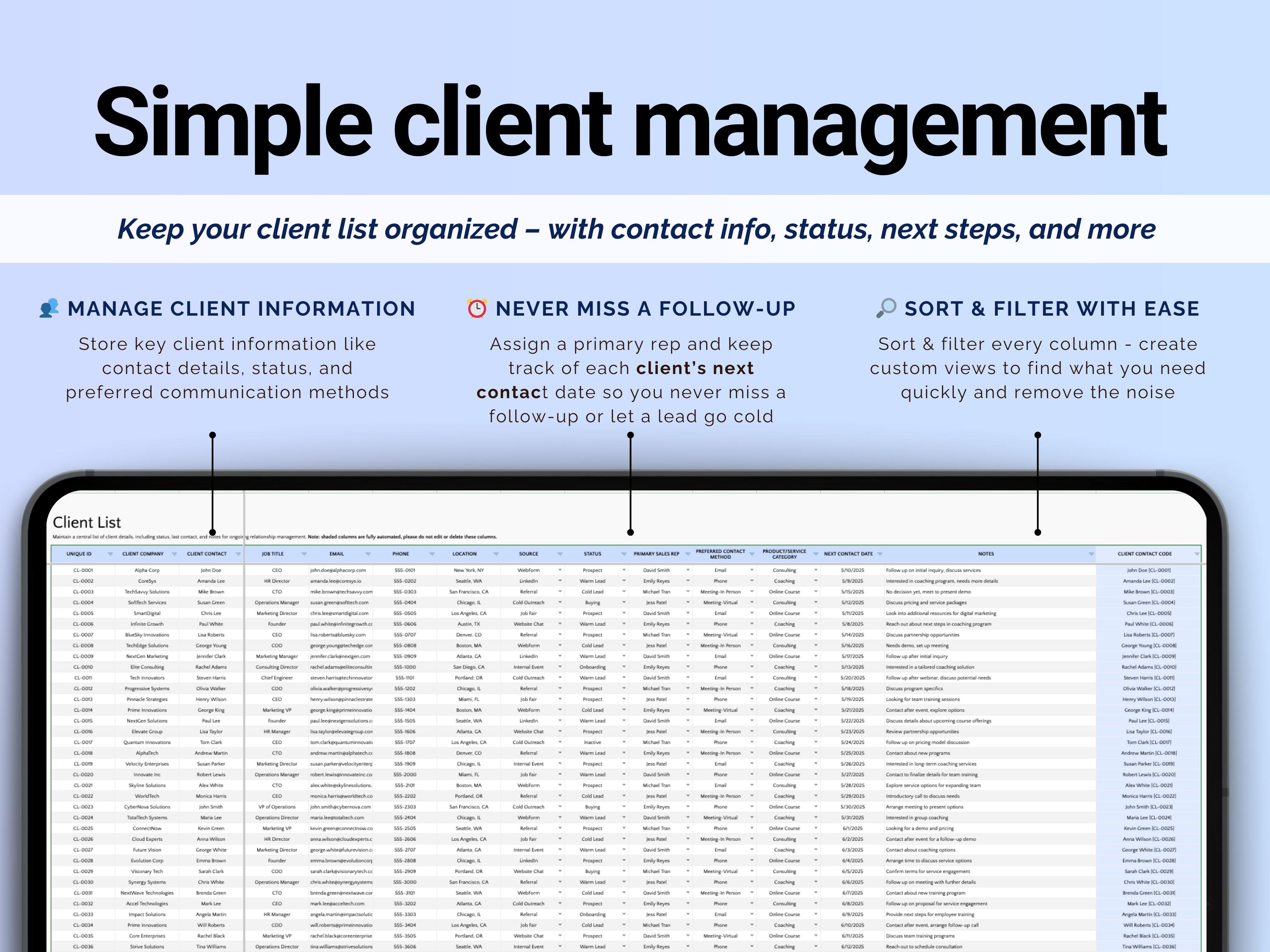 Client Tracker Excel CRM Tracker Spreadsheet Google Sheets Client ...