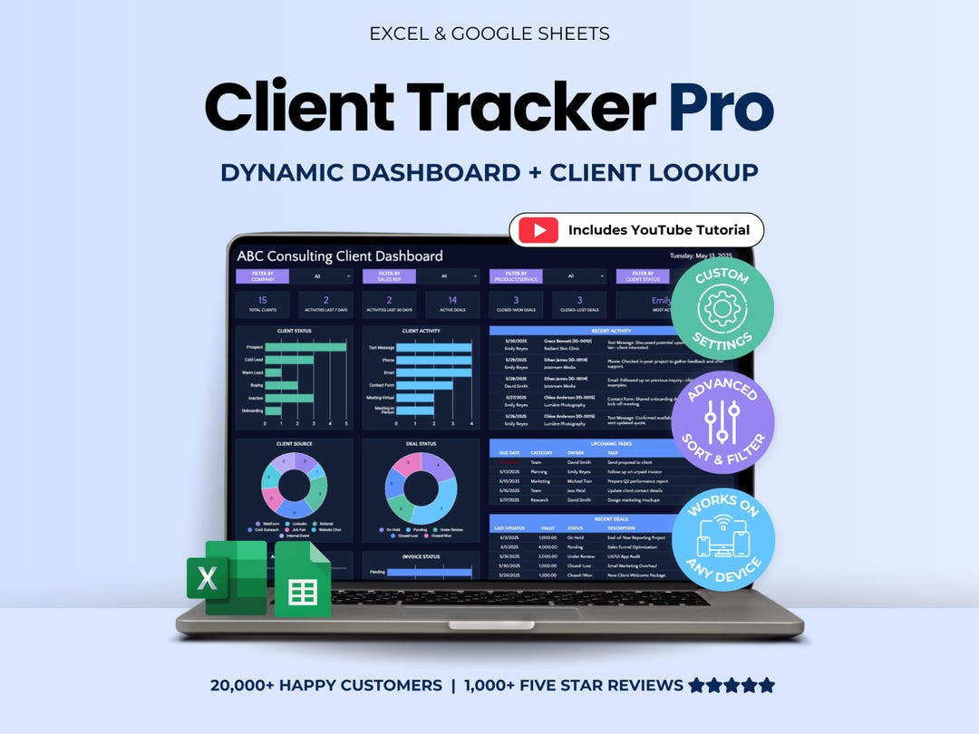 Client Tracker Spreadsheet Excel CRM Google Sheets Template Client ...