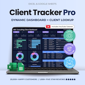 Client Tracker Spreadsheet Excel CRM Google Sheets Template Client Manager Template Small Business CRM Sales Dashboard Invoice Lead Tracker