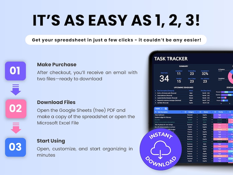 Task Tracker Spreadsheet Template, Task Management Google Sheets, To-do ...