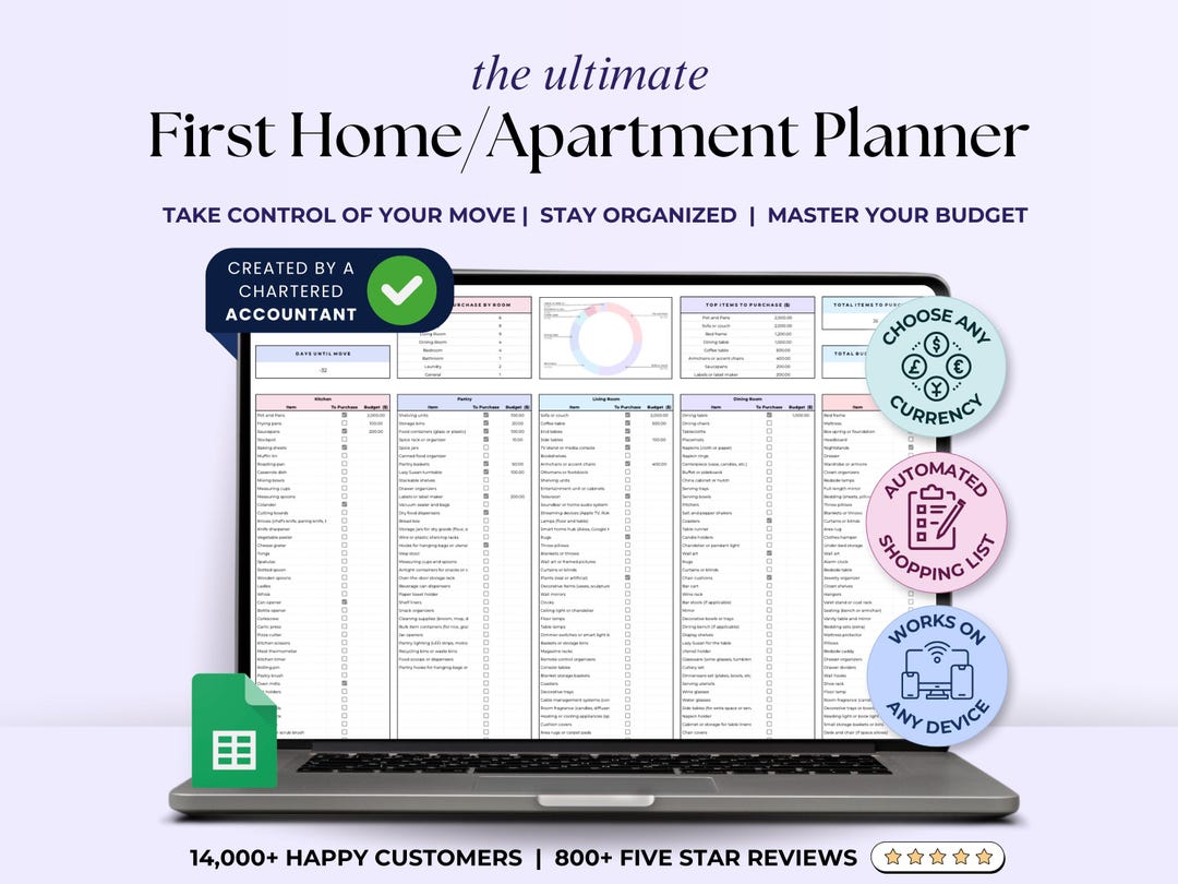 First Apartment Home Checklist Google Sheets New Apartment Planner ...