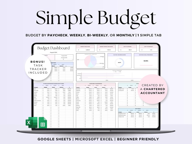Excel Budget Planner 2024 Budget Spreadsheet Google Sheets Paycheck