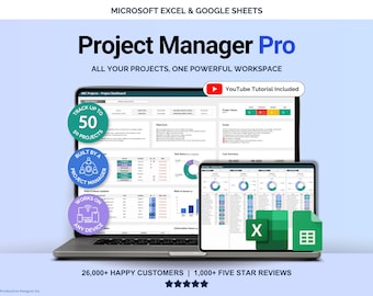 Feuille de calcul de gestion de projet Excel Suivi des tâches d'équipe Feuilles Google Diagramme de Gantt Matrice Eisenhower Tableau Kanban Suivi des coûts Multiprojet