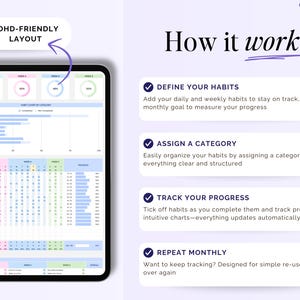Habit Tracker Daily Weekly Monthly Spreadsheet 2026 Habit Tracking Template Goal Tracker Google Sheets ADHD Printable Habit Planner Excel image 3