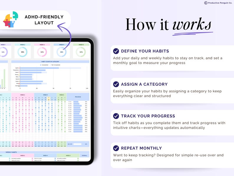 Habit Tracker Daily Weekly Monthly Spreadsheet 2026 Habit Tracking Template Goal Tracker Google Sheets ADHD Printable Habit Planner Excel image 3
