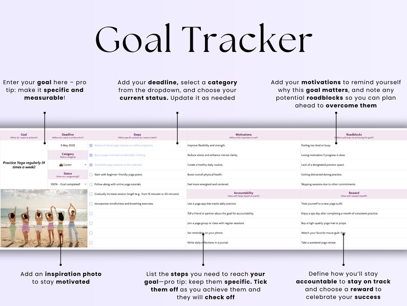 Goal Planner Spreadsheet Google Sheets Goal Tracker Template 2026 New ...