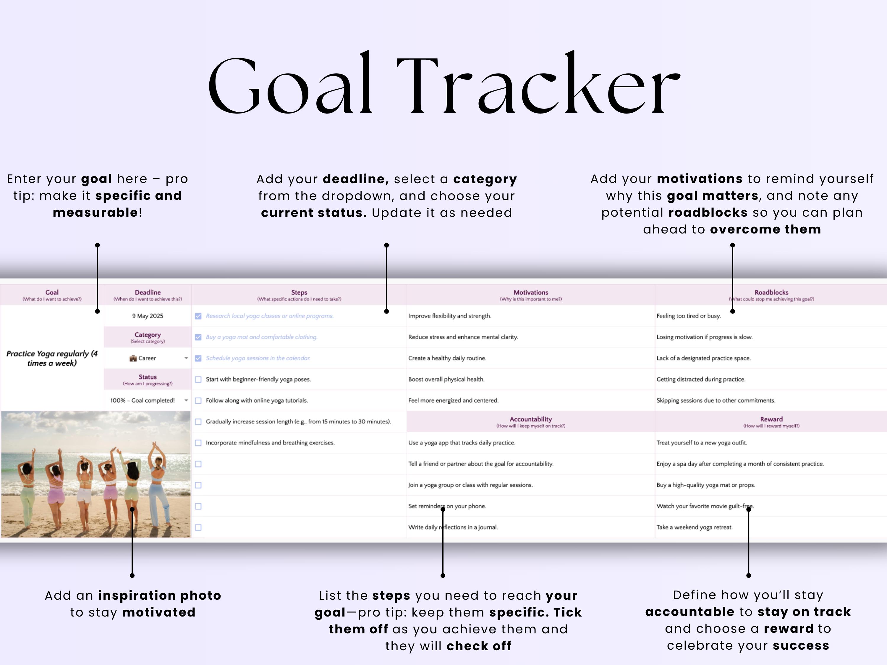 Goal Planner Spreadsheet Google Sheets Goal Tracker Template 2026 New ...