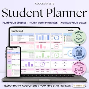 Foglio di calcolo per pianificatore studenti 2025 Tracker compiti universitari accademici Fogli Google Tracker studio scolastico Planner programma universitario digitale