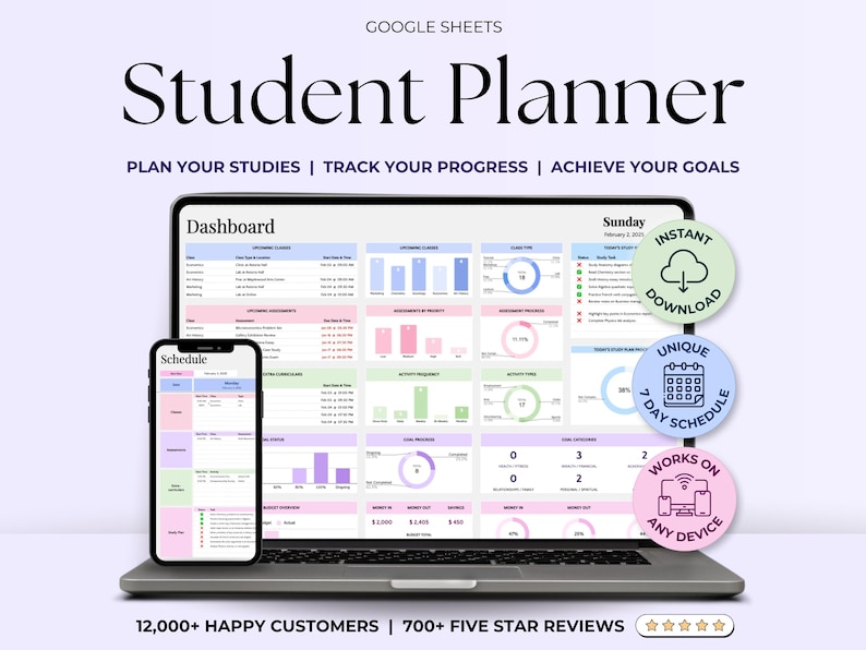 Student Planner Spreadsheet 2025 Academic College Assignment Tracker ...