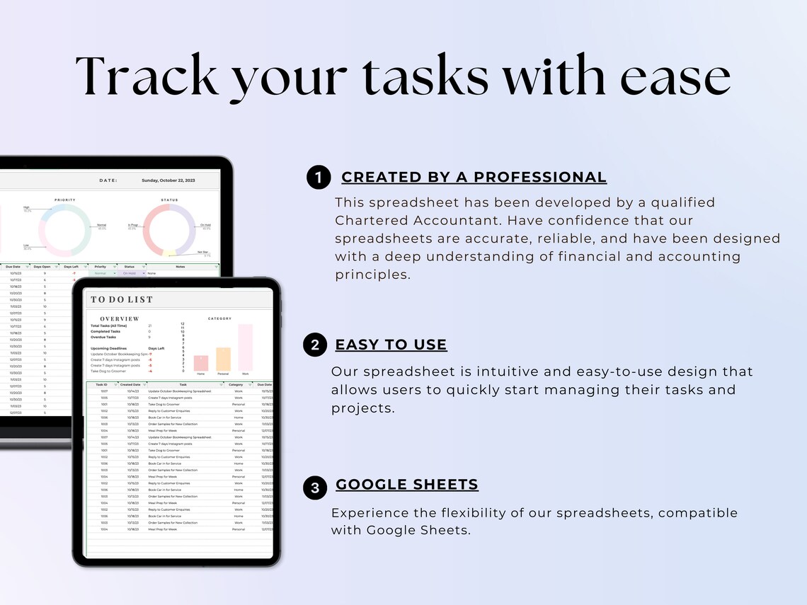 Task Tracker Spreadsheet Template, Task Management Google Sheets, To-do ...