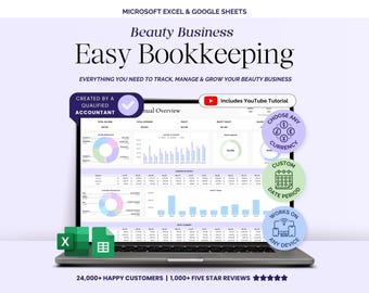 Easy Bookkeeping Spreadsheet Template for Beauty Business, Google Sheets Income Expense Tracker, Lash Tech Nail Tech Makeup Artist Budget